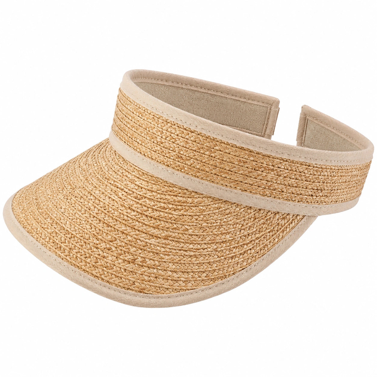 Visiera taglia unica in paglia beige intrecciata per protezione solare estiva