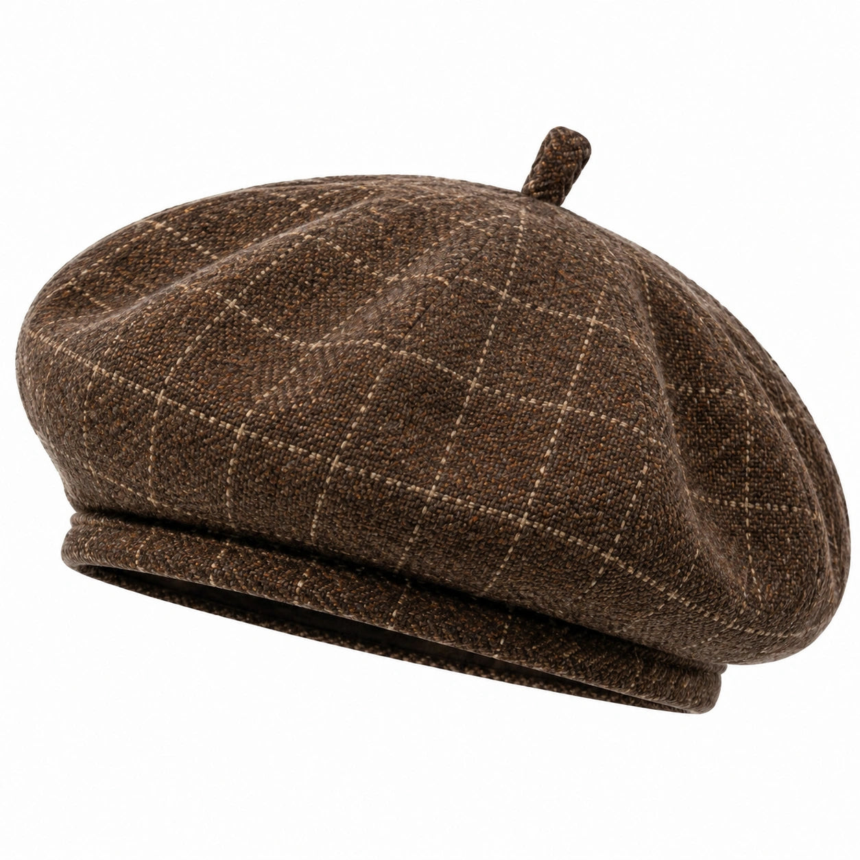 Basco taglia unica in tessuto marrone effetto tweed - stile classico