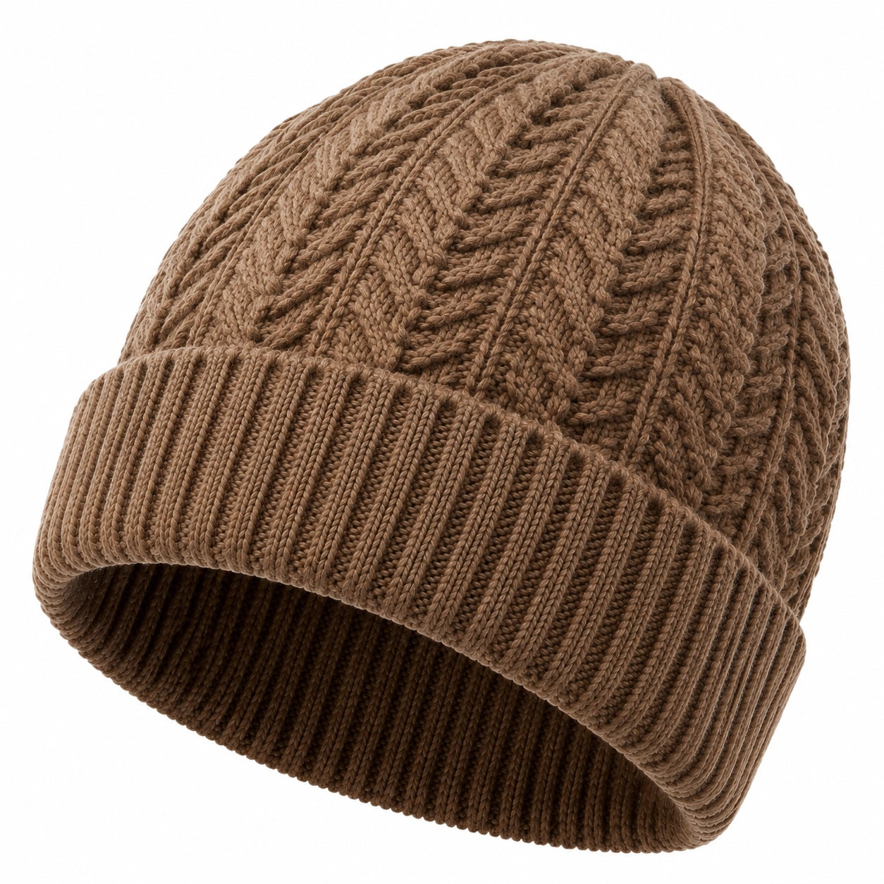 Berretto a maglia taglia unica marrone con risvolto stile casual