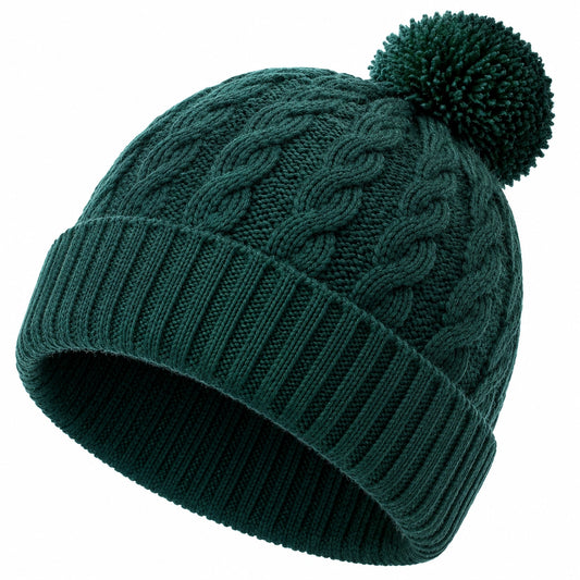Berretto in maglia taglia unica verde scuro con pompon - stile casual invernale