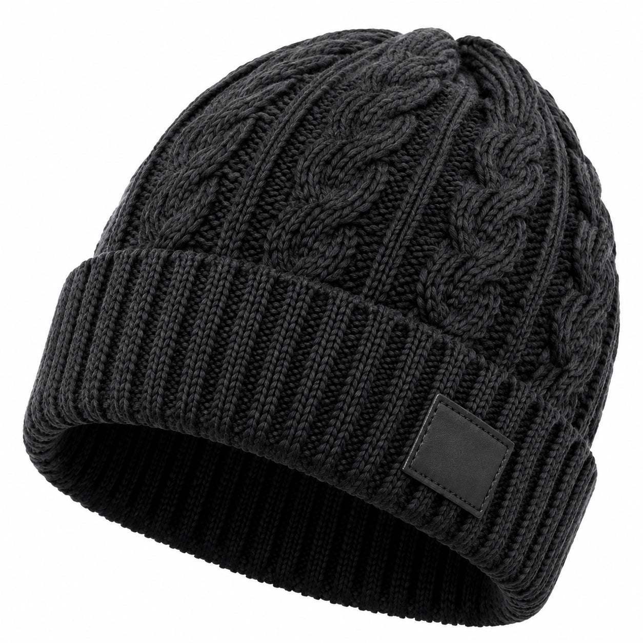 Berretto in maglia taglia unica nero - stile a trecce per uso quotidiano