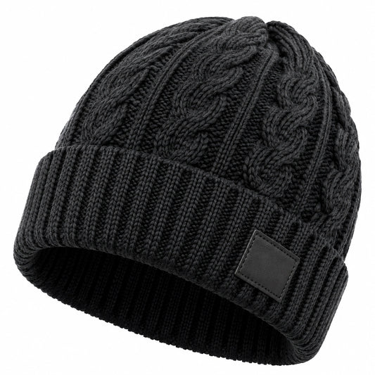 Berretto in maglia taglia unica nero - stile a trecce per uso quotidiano