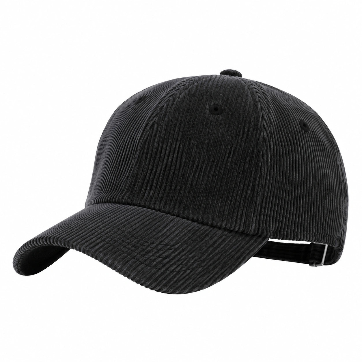Cappellino da baseball taglia unica in velluto a coste nero con visiera curva regolabile