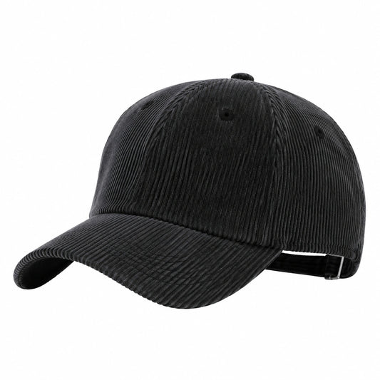 Cappellino da baseball taglia unica in velluto a coste nero con visiera curva regolabile