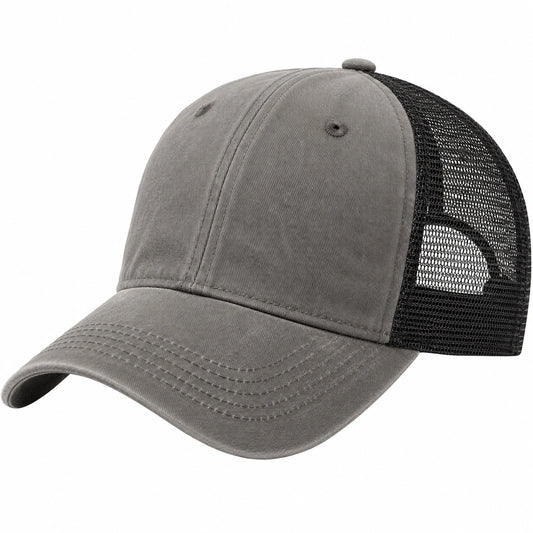 Cappellino trucker taglia unica in tessuto grigio e rete nera - visiera curva traspirante