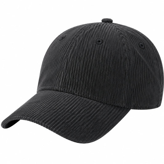 Cappellino da baseball taglia unica in tessuto a coste nero con visiera curva