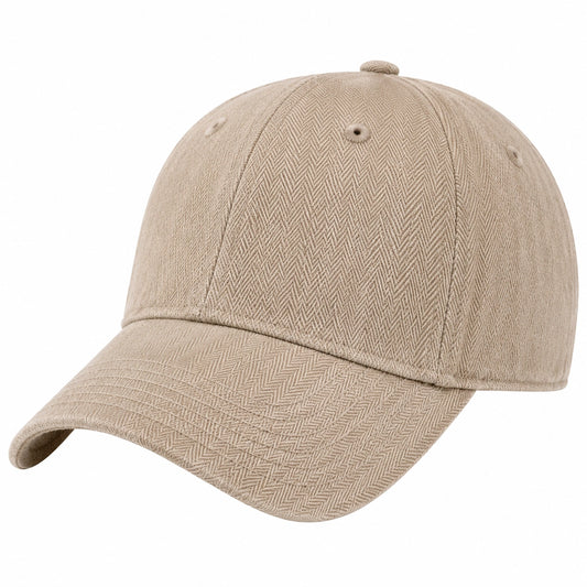 Cappellino da baseball taglia unica in tessuto beige a spina di pesce - visiera curva stile casual