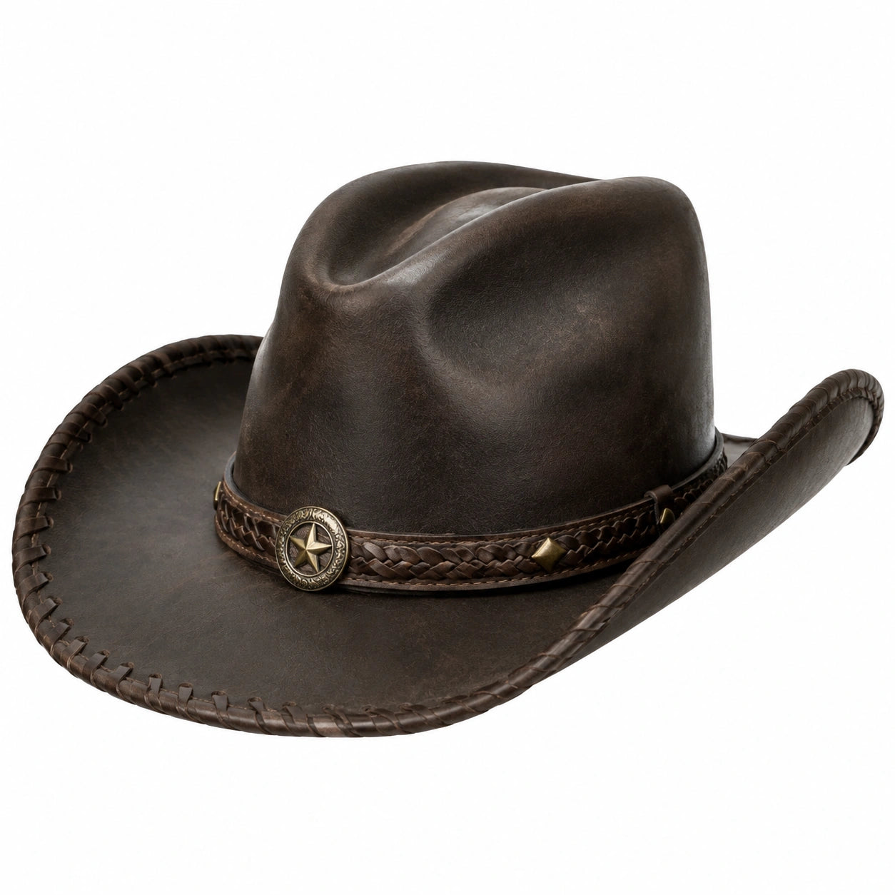 Cappello cowboy taglia unica marrone effetto pelle con fascia intrecciata stile western