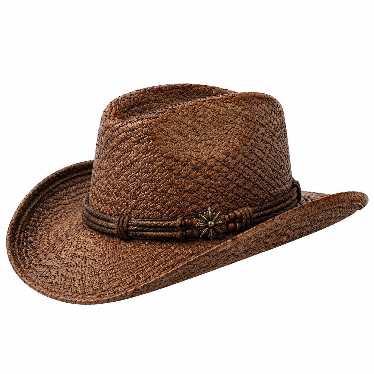 Cappello cowboy taglia unica marrone in materiale intrecciato con tesa sagomata stile western