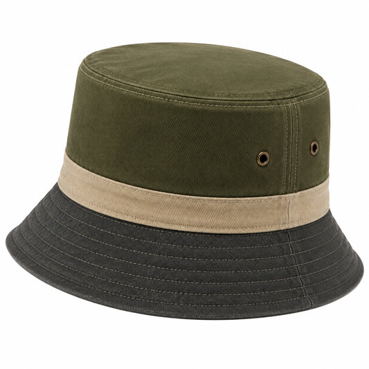 Cappello bucket taglia unica in cotone verde oliva beige antracite con occhielli