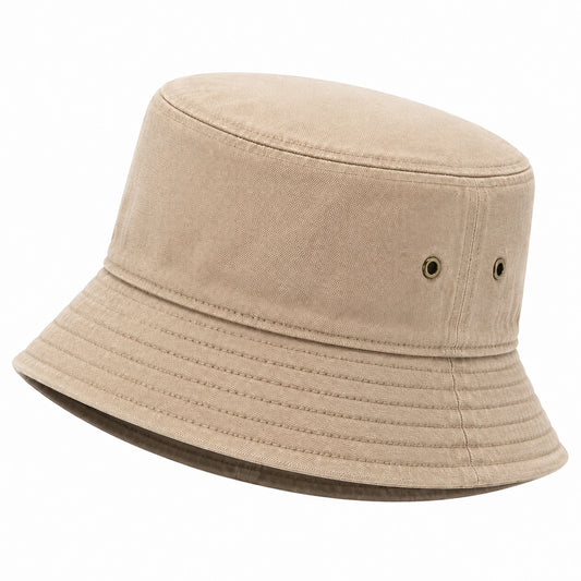 Cappello pescatore taglia unica in tessuto beige - tesa ampia con occhielli
