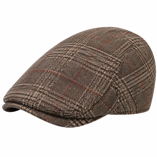 Cappello coppola taglia unica in tessuto marrone a quadri per uso quotidiano stile classico