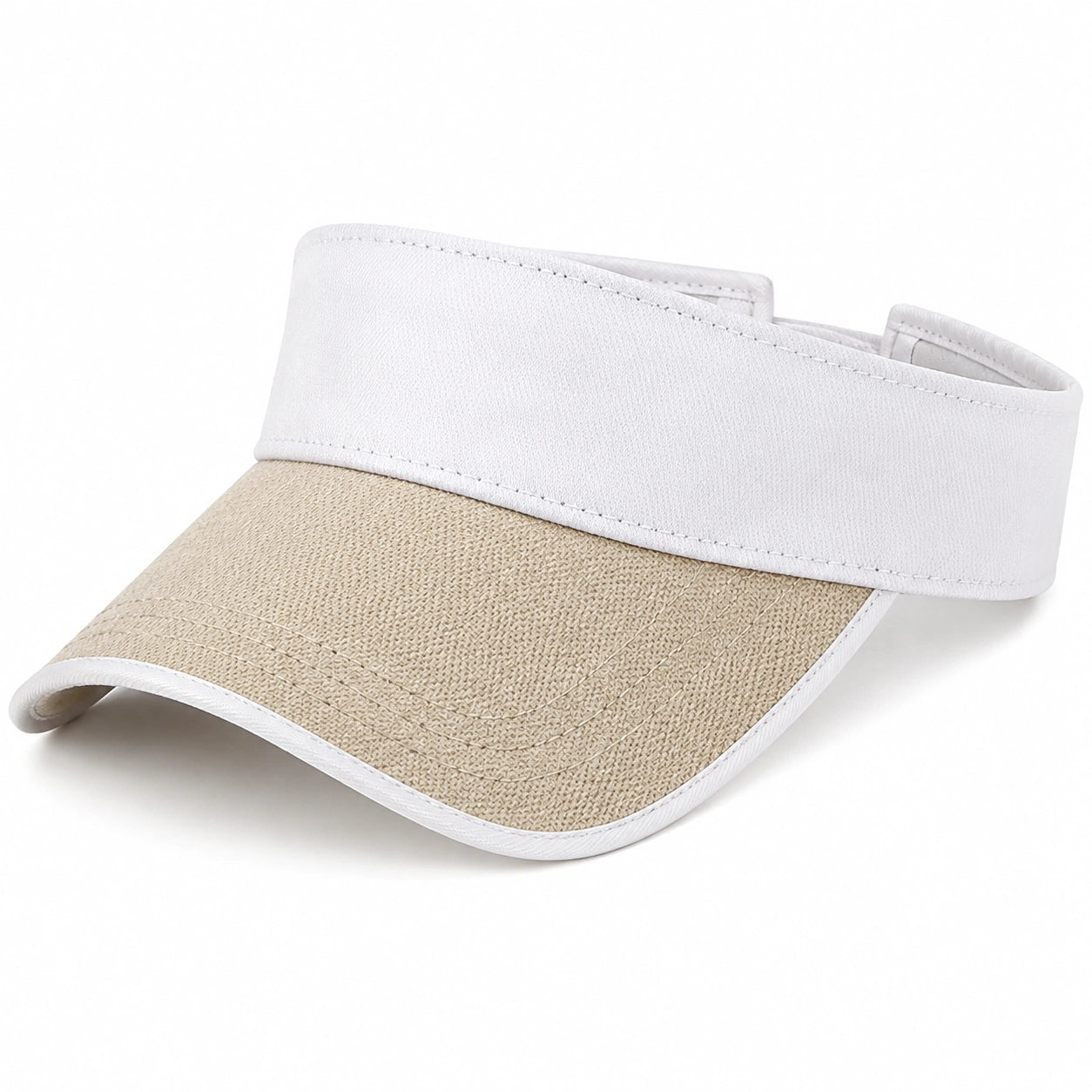Visiera parasole taglia unica in tessuto beige e bianco regolabile per attività all'aperto