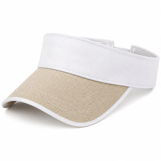 Visiera parasole taglia unica in tessuto beige e bianco regolabile per attività all'aperto