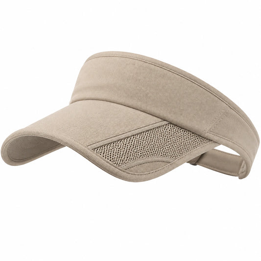 Visiera parasole taglia unica in tessuto beige con rete traspirante - regolabile per sport e tempo libero