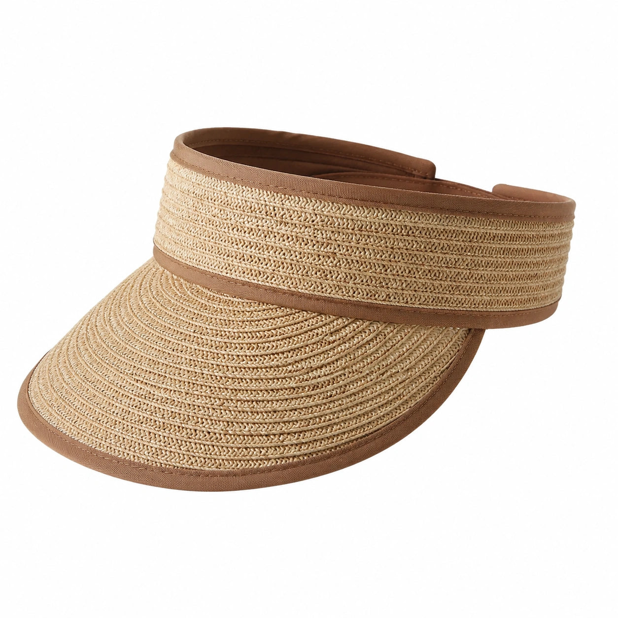 Visiera taglia unica in fibra intrecciata beige e marrone - protezione solare